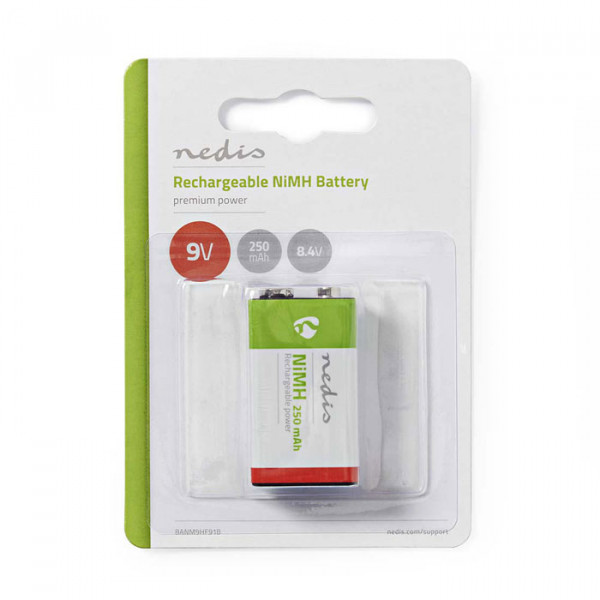 Rechargeable NiMH 9 V battery 250 mAh, 1-blister