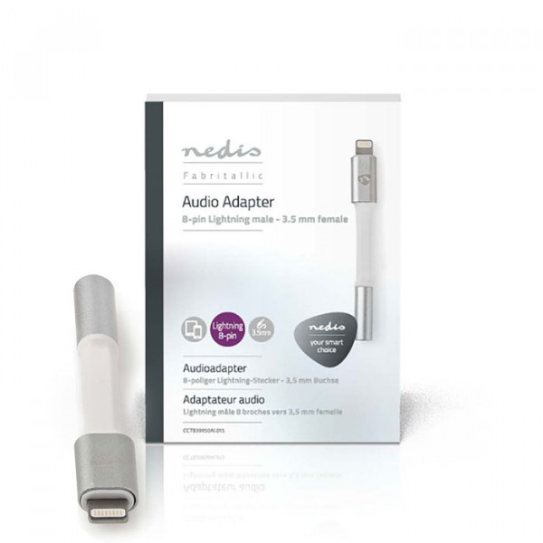 Apple Lightning Adapter, Apple Lightning 8-pin Male - 3.5 mm Female, 0.15m.