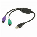 USB - PS/2 Adapter Cable, USB A Male - 2x PS/2 Female, 0.3 m, Black