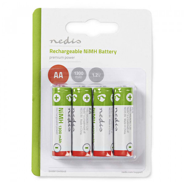 Rechargeable NiMH AA battery 1300 mAh, 4-blister 