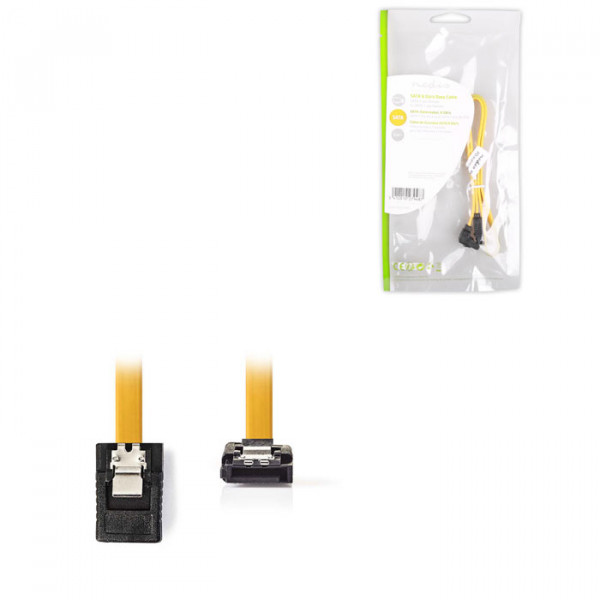 SATA 6Gb/s data cable SATA 7-pin female with lock - SATA 7-pin female with lock 90° angled 0.50 m yellow.