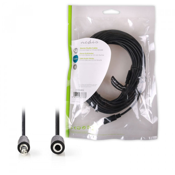 Stereo Audio Cable , 3.5 mm Male Slim - 3.5 mm Female Slim, 10m, Black