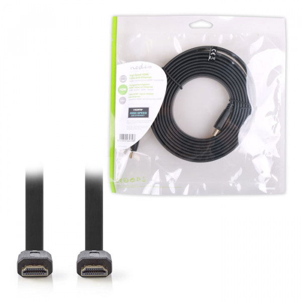 Flat HDMI high speed with ethernet cable 3m black. 