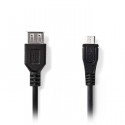 USB 2.0 Cable, Micro B Male - A Female, 0.2m, Black.