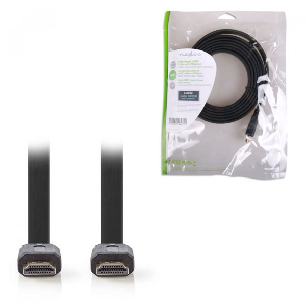 Flat HDMI high speed with ethernet cable 2m black. 