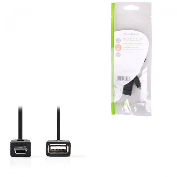 USB 2.0 On-the-go Cable Mini 5-pin Male - A Female 0.2 m Black.