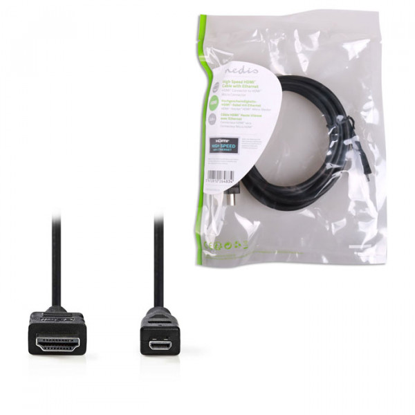 Micro HDMI high speed with ethernet cable 2m Black