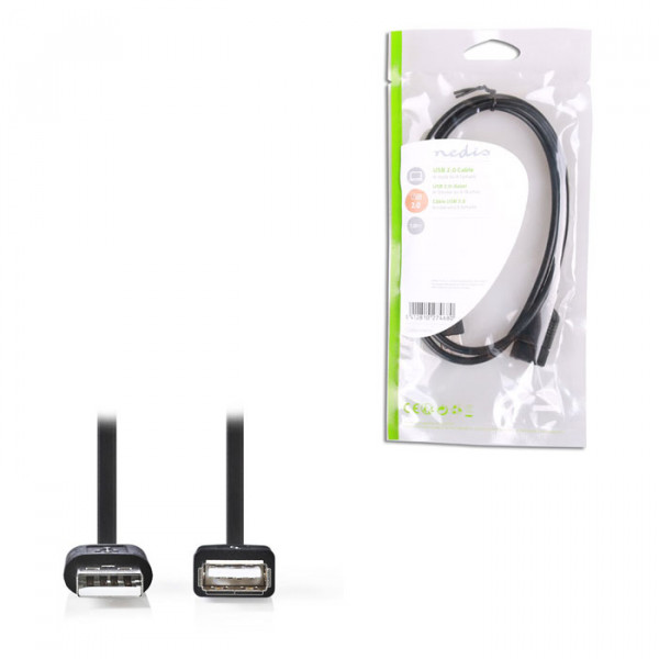 USB 2.0 Cable A Male-A Female 1.0m Black