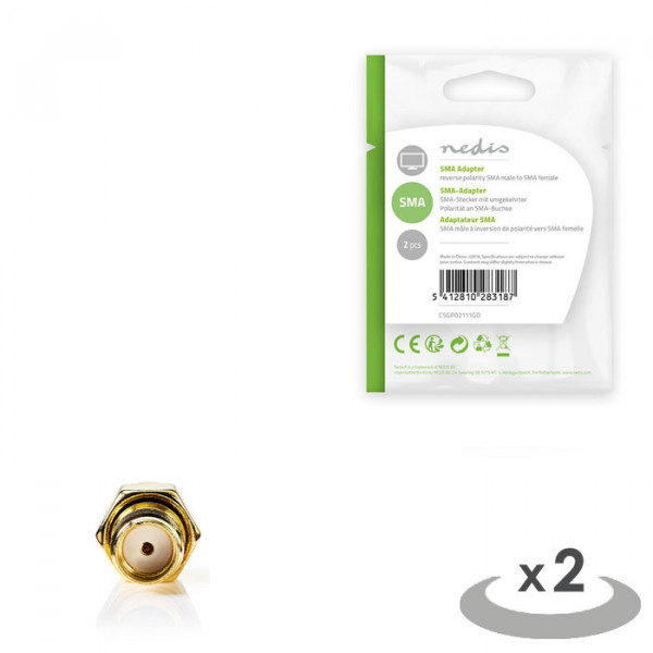 SMA Adapter SMA Male (Reverse Polarity) - SMA Female 2 pieces Gold