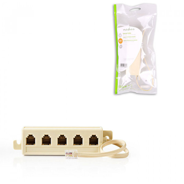 Telecom Cable RJ11 Male - 5x RJ11 Female 2.0m Ivory