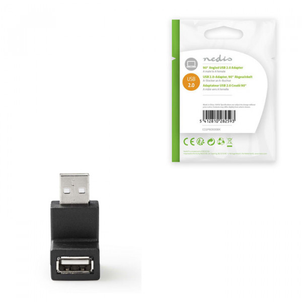 USB 2.0 Adapter A Male-A Female 90° Angled Black