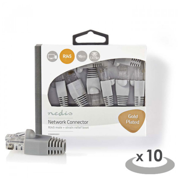 Cat 5 UTP Network Connector Set RJ45 Male - Free Strain Relief Boot 10 pieces Grey