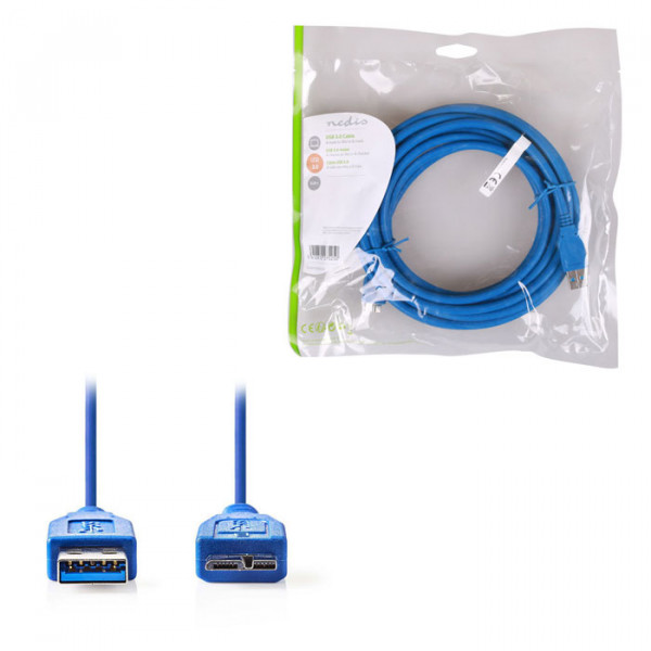 USB 3.0 Cable A Male - Micro B Male 5.0m Blue