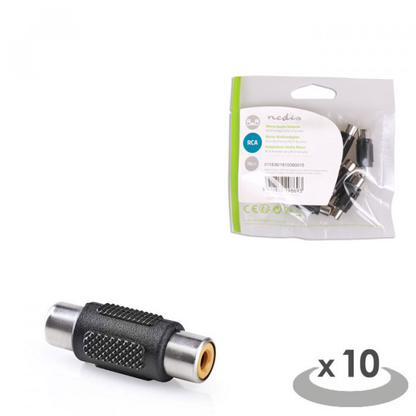 Mono Audio Adapter RCA Female - RCA Female 10 pieces Black