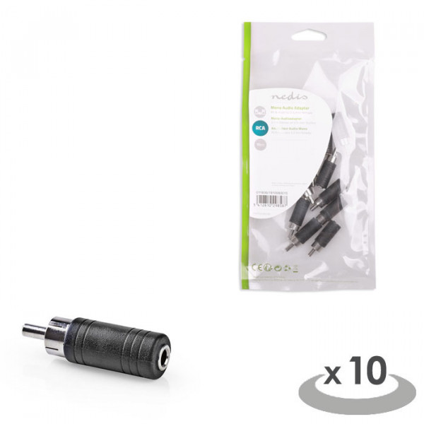 Mono Audio Adapter RCA Male - 3.5 mm Female 10 pieces Black