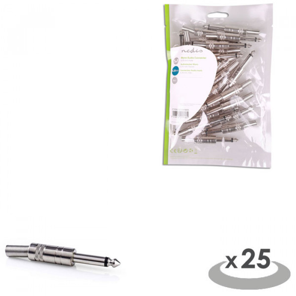 Jack Connector Mono 6.35 mm Male 25 pieces Metal