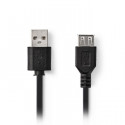 USB 2.0 Cable, USB A Male - USB A Female, 1.0m, Black. 