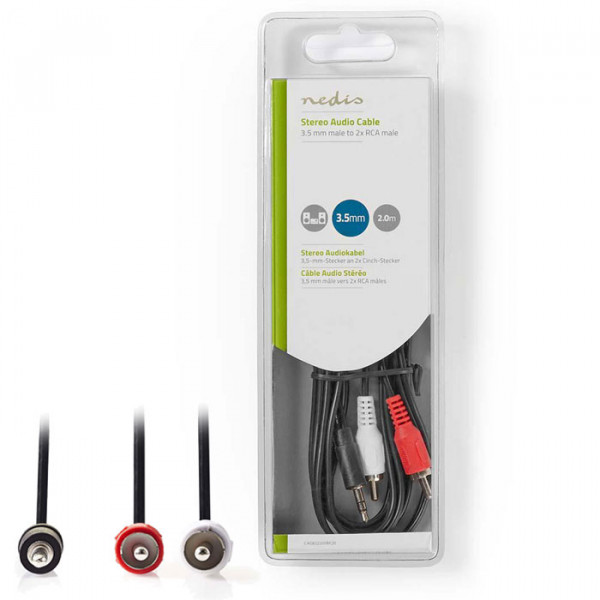 Stereo Audio Cable 3.5 mm Male - 2x RCA Male  2.0 m Black.