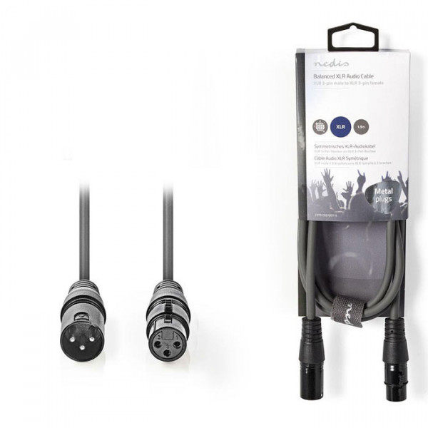 Balanced XLR Audio Cable XLR 3-Pin Male - XLR 3-Pin Female 1.5 m Grey