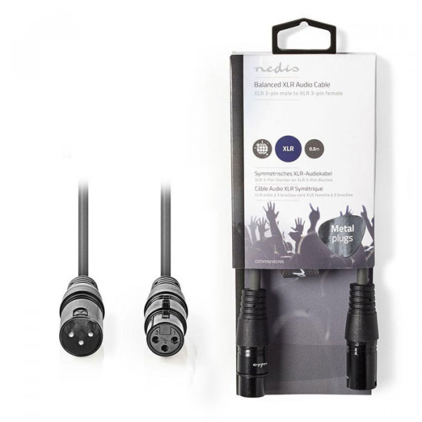 Balanced XLR Audio Cable XLR 3-Pin Male - XLR 3-Pin Female 0.5 m Grey