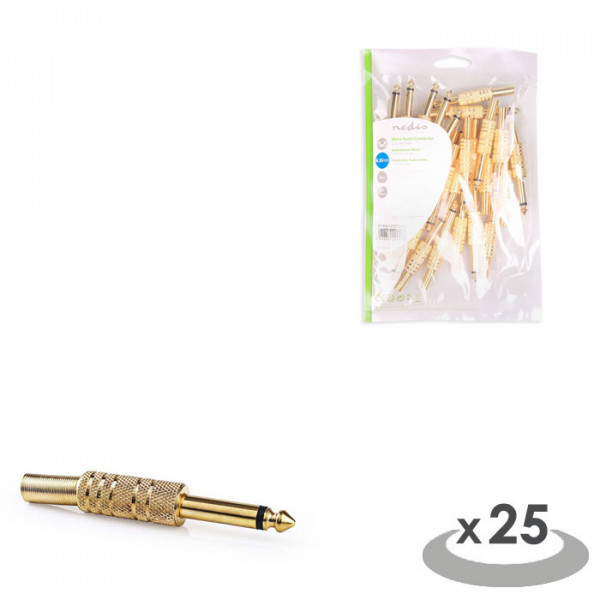 Jack Connector Mono, 6.35 mm male, 25 pieces, Gold