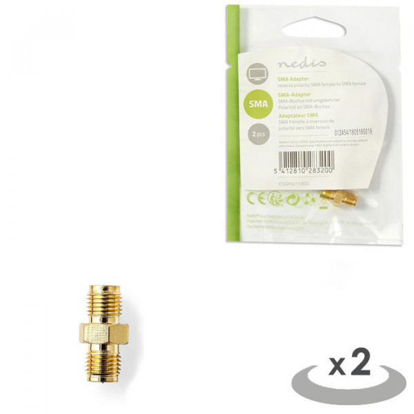 SMA Adapter SMA Female (Reverse Polarity) - SMA Female 2 pieces Gold