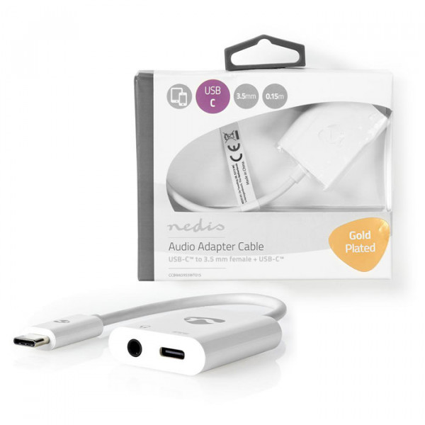 USB-C Adapter USB-C Male - 3.5 mm Female + USB-C Female 0.15 m White