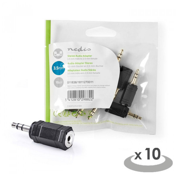 Stereo Audio Adapter 3.5 mm Male - 2.5 mm Female 10 pieces Black