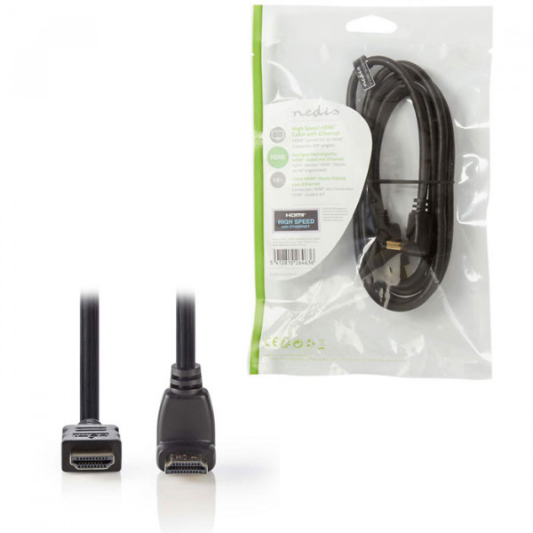 High Speed HDMI Cable with Ethernet, 90° Angled 1.5 m Black