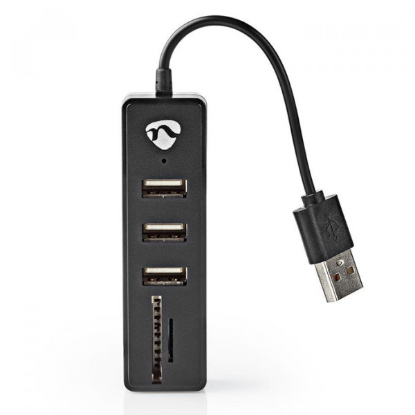 NEDIS UHUBCU2320BK - USB Hub 3-Port USB 2.0 Card Reader SD / MicroSD Black