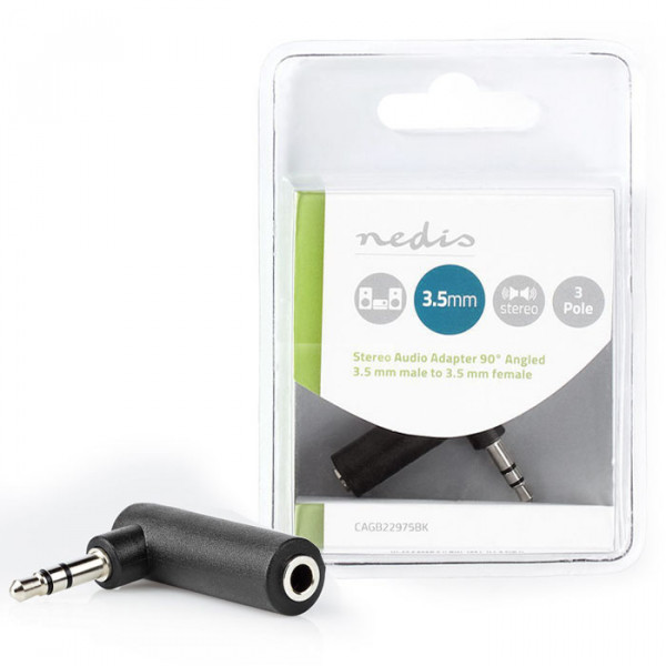 Stereo Audio Adapter 3.5 mm Male - 3.5 mm Female 90° Angled 3-Pole Black
