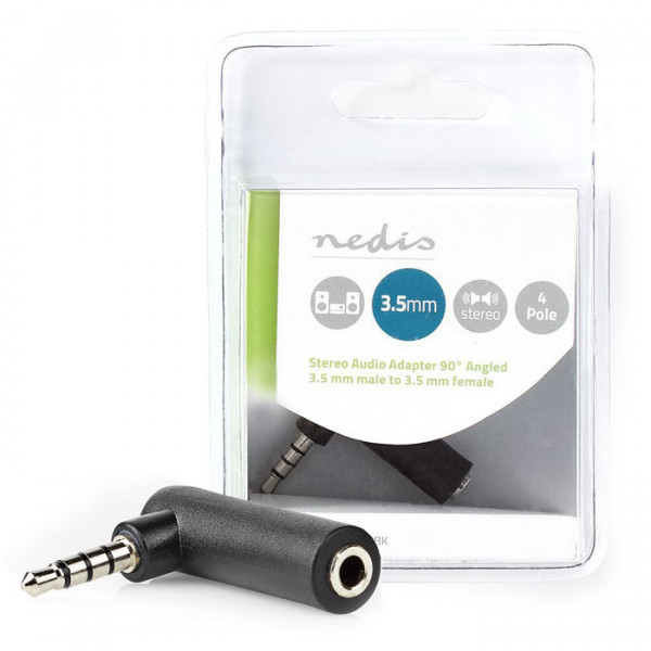 Stereo Audio Adapter 3.5 mm Male - 3.5 mm Female 90° Angled 4-Pole Black