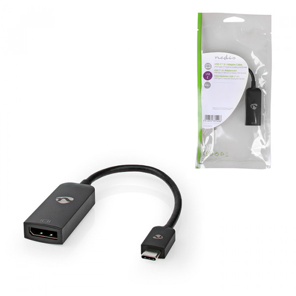 USB Adapter USB 3.2 Gen 1 USB Type-C Male DisplayPort Female 0.20 m Round Nickel Plated PVC Black Polybag