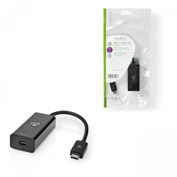 USB Adapter USB 3.2 Gen 1 USB Type-C Male Mini DisplayPort 0.20 m Round Nickel Plated PVC Black Polybag