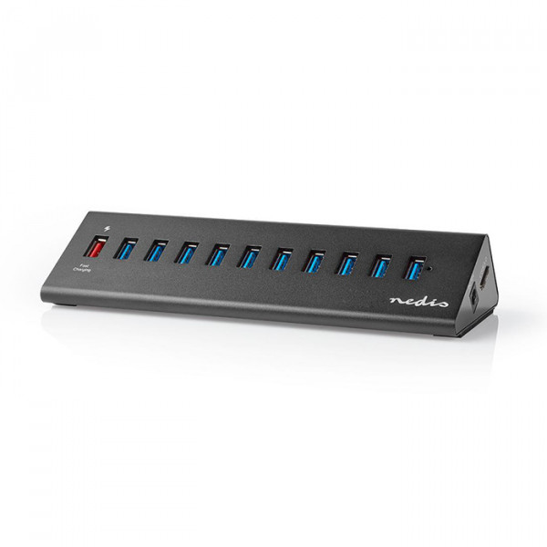 NEDIS UHUBUP31110BK - USB Hub 11-Port QC3.0 / USB 3.2 Gen1 Mains Powered / USB Powered 5 Gbps 11x USB