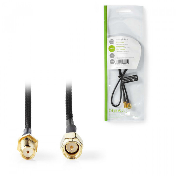SMA Cable SMA Female SMA Male Gold Plated 75 Ohm Single Shielded 0.5 m Round Braided Black Polybag